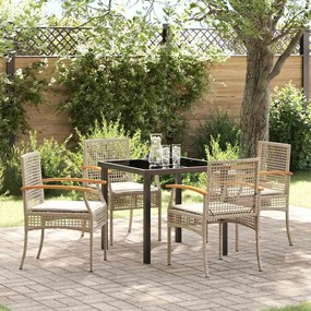 vidaXL Conjunto de Jantar de Jardim com 5 Peças e Almofadas em Ratan Sintético Bege