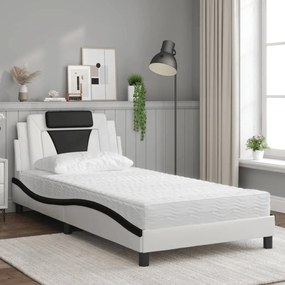 Cama com colchão 100x200 cm couro artificial branco e preto