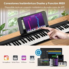 Teclado para piano dobrável de 61 teclas Piano elétrico portátil de 61 teclas com suporte Pedal de sustentação MIDI 90 x 13 x 5,5 cm Preto