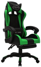 Cadeira estilo corrida luzes LED RGB couro artif. verde/preto
