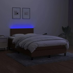 Cama box spring c/ colchão/LED 120x200cm tecido castanho-escuro