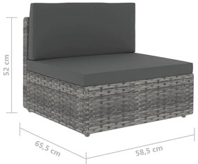 9 pcs conjunto lounge de jardim c/ almofadões vime PE cinzento