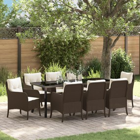 vidaXL Conjunto de Jantar de Jardim com Almofadas Castanho Vime PE