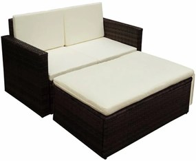 2 pcs conjunto lounge jardim c/ almofadões vime PE castanho
