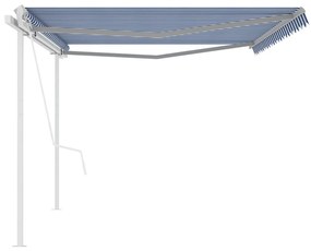 Toldo retrátil automático com postes 5x3 m azul e branco