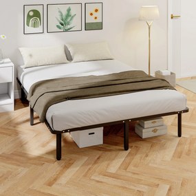 Estrutura de Cama 160x200 cm (COLCHÃO NÃO INCLUIDO) com Espaço de Armazenamento Abaixo e Ripas de Álamo Fácil de Montar Carga 350 kg Preto