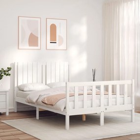vidaXL Estrutura de cama de casal c/ cabeceira madeira maciça branco