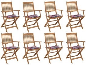 vidaXL Cadeiras de exterior dobráveis c/ almofadões 8pcs acácia maciça
