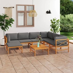 vidaXL 8 pcs conj. lounge de jardim + almofadões cinzentos teca maciça