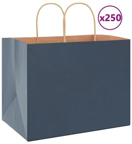 vidaXL Sacos de papel 250 unid com alças azul 32x22x24 cm