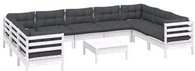 10 pcs conjunto lounge de jardim c/ almofadões pinho branco