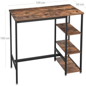 Mesa de bar 3 prateleiras aspeto industrial 109 x 60 x 100 castanho Vintage 