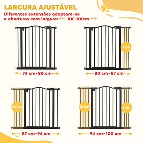 Barreira de Segurança para Cães com Largura Ajustável 74-100 cm e Extensões para Escadas e Portas Preto