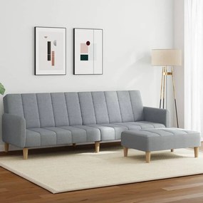 vidaXL Sofá-cama de 2 lugares c/ apoio de pés tecido cinzento-claro