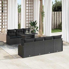 Conjunto de Sofá de Jardim de 8 Peças com Almofadas Preto Polirattan