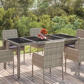 Mesa de jardim com tampo de vidro 190x90x75 cm vime PE cinza