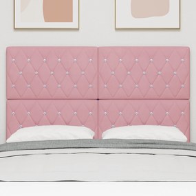 Cabeceira com Botão de Cristal Tufted Rosa 160 cm de Veludo