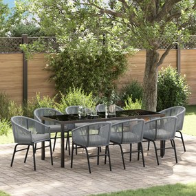 vidaXL Conjunto de Jantar de Jardim com 9 Peças em Rattan Poliéster Cinza