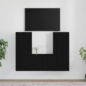 Conjunto móveis de TV 3 pcs madeira processada preto