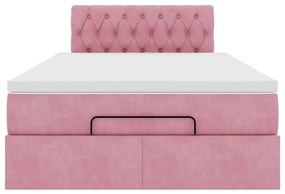 Estrutura de cama otomana com colchão 120x200 cm veludo rosa