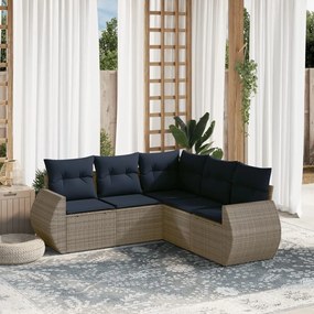 vidaXL 5 pcs conjunto sofás p/ jardim c/ almofadões vime PE cinzento