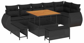 vidaXL Conjunto de Sofá de Jardim 9 pcs Preto vime PE