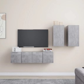 4 pcs conjunto de móveis de TV contraplacado cinzento cimento