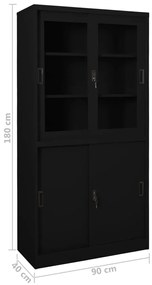 Armário de escritório c/ porta deslizante 90x40x180cm aço preto