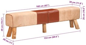 Banco de ginásio 160 cm couro genuíno e lona castanho