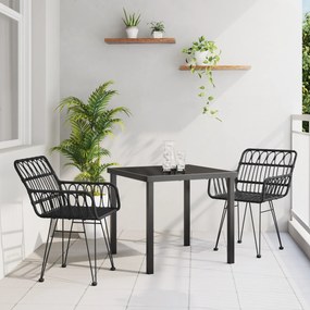 Conjunto de Jantar Jardim 3 Peças Preto Poliéster Rattan