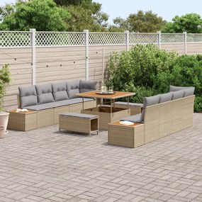 Conjunto de Sofá para Jardim vidaXL com Almofadas Bege Vime Sintético