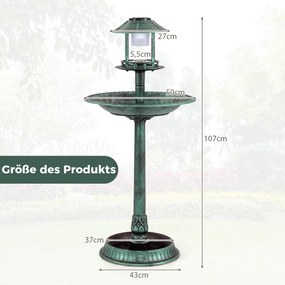 Bebedouro jardim para pássaros 51 x 51 x 107 cm com luz solar e vaso, estação de alimentação verde
