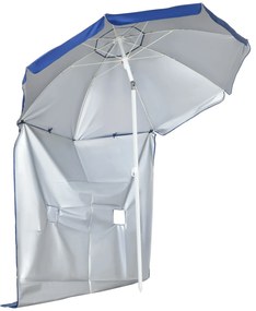 Chapéu de Sol de Praia com Painel Lateral Manivela Manual Teto Inclinável 2 Bolsos e 2 Janelas Ø191x211 cm Azul