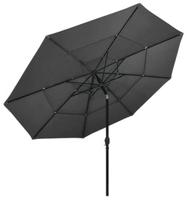 Guarda-sol de jardim 3 camadas c/ poste alumínio 3,5m antracite