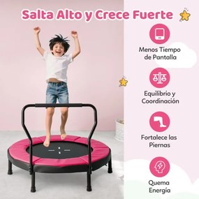 Trampolim infantil 102 cm ou de fitness para interior/exterior com barra em espuma e colchão de segurança para crianças Rosa