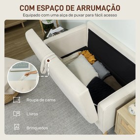 Sofá de 2 Lugares com Espaço de Armazenamento Pés de Madeira Encosto Capitonê 117x62x78 cm Creme
