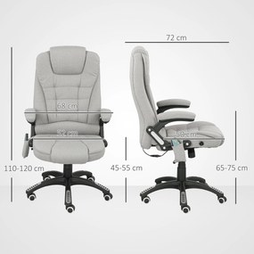 Cadeira de escritório com função de massagem e aquecimento, altura ajustável, encosto reclinável e comando à distância, cinzenta
