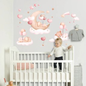 Papel de parede para crianças na parede - Coelhinhos cor-de-rosa no ar