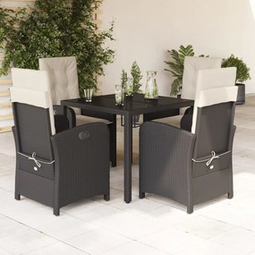 vidaXL 5 pcs conjunto de jantar p/ jardim c/ almofadões vime PE preto