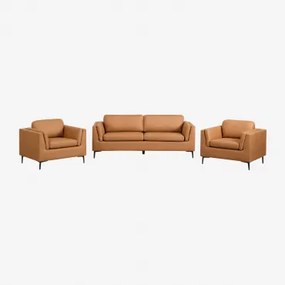 Conjunto De Sala Com Sofá De 2 Lugares E 2 Poltronas Estofadas Soren Camelo - Sklum