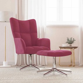 vidaXL Cadeira de descanso com banco veludo vermelho tinto