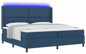 Cama Box com Colchão &amp; LED Azul 200x200 cm Tecido