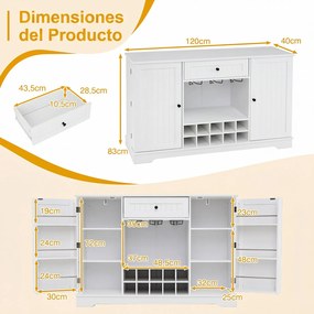 Aparador com Garrafeira, 120 x 83 x 40 cm, 10 Compartimentos para Vinho, Branco