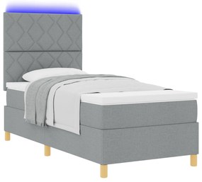 Cama Box com Colchão e Luz LED Cinzento-Claro 90x200 cm em Tecido
