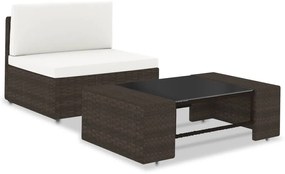 2 pcs conjunto lounge para jardim vime PE castanho