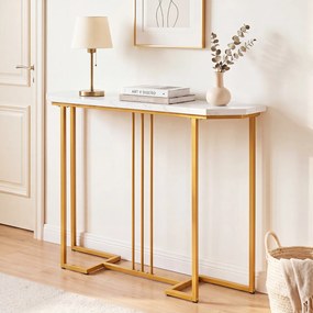 Mesa de Consola, 110 x 30 x 91 cm, Tampo com Imitação de Mármore, Natural + Branco
