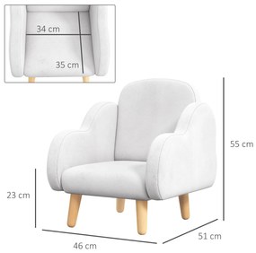ZONEKIZ Poltrona para Crianças Poltrona Infantil em Forma de Nuvem com Tato Suave para Crianças de 1,5-5 Anos Carga Máxima 40 kg 46x51x55 cm Branco