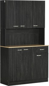 Armário de Cozinha Aparador de Sala de Jantar com 1 Gaveta 6 Portas e Prateleiras Ajustáveis Estilo Moderno 101x39x180 cm Preto e Madeira