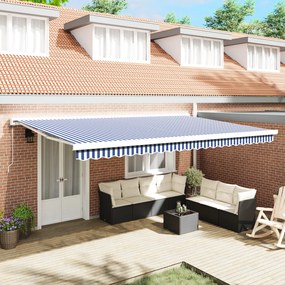 vidaXL Toldo Retrátil Automático Azul e Branco 500x300 cm
