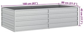 Canteiro elevado de jardim 160x80x45cm aço galvanizado prateado